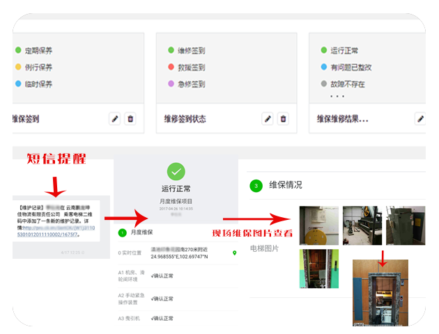 电梯管理系统,维保信息实时提醒 电梯二维码,维保实时短信提醒